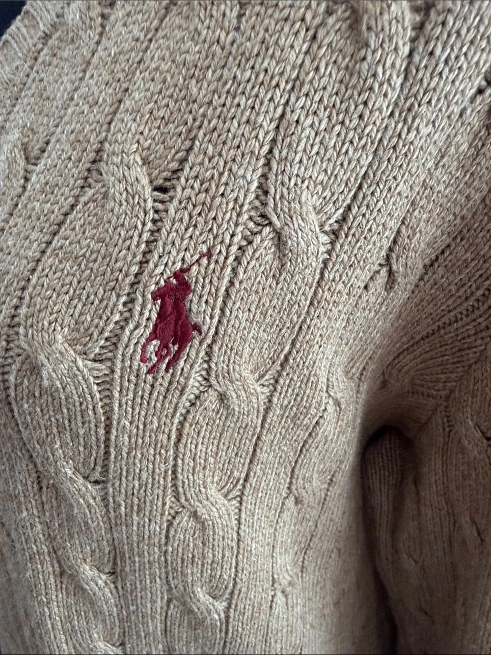 Vintage 90s Polo Ralph Lauren Tan Tussah Silk Cable Knit V-neck Hamptons Sweater